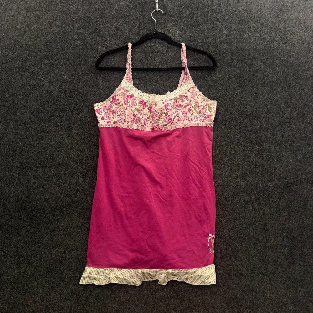 Secret Treasures Pink Babydoll Nightgown Cat Paisley Lace Trim Y2K Sleepwear M